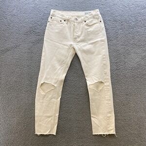 American Apparel Straight Leg Jeans Size 30 Mid Rise Cropped Cotton Denim Ivory
